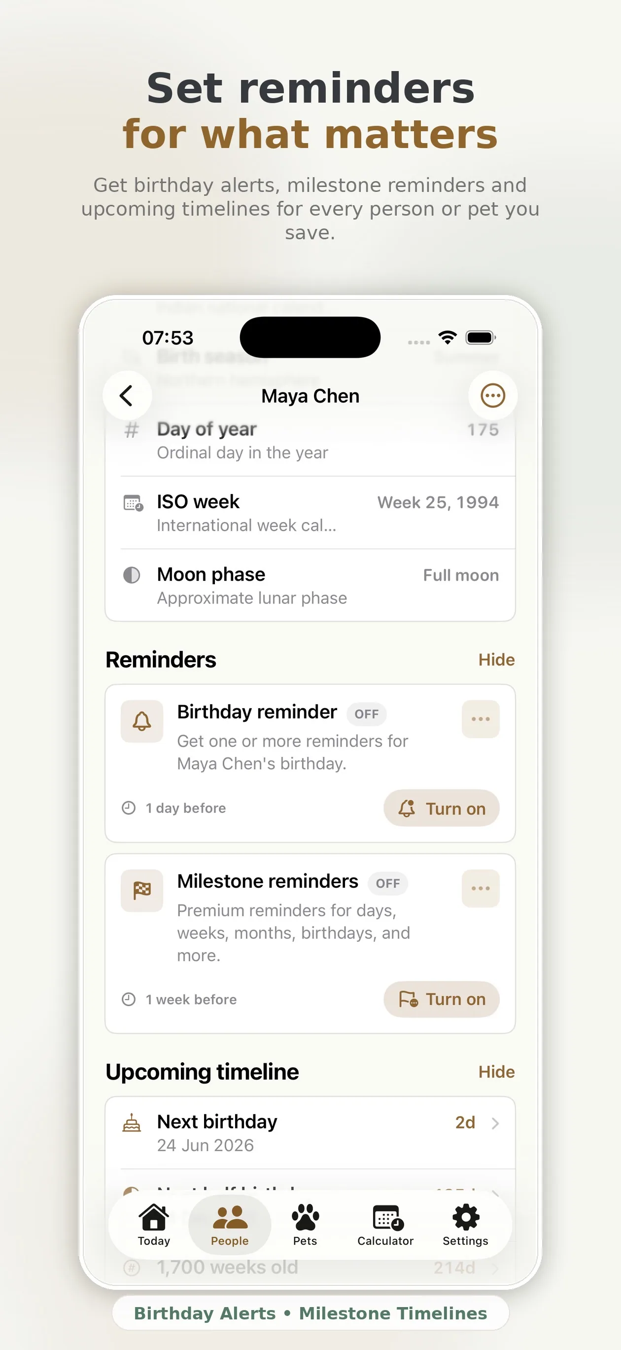 Birthday and milestone reminder settings in LifeDates